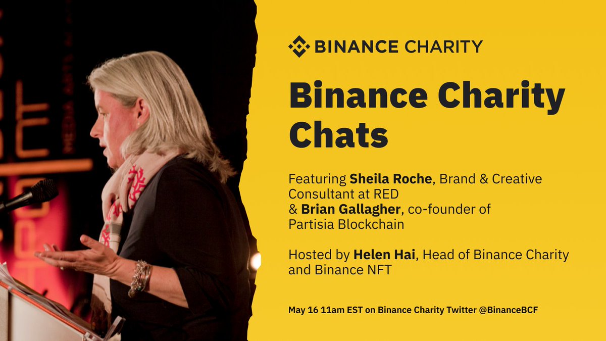 🎙️Tune in today here on Twitter at 11am EST! Binance Charity Head, <a href="/HelenHaiyu/">Helen Hai</a> will host our latest #BinanceCharityChats on the role of blockchain in global pandemics, featuring Sheila Roche, Brand &amp; Creative Consultant <a href="/RED/">(RED)</a> &amp; Brian Gallagher, co-founder of <a href="/partisiampc/">Partisia Blockchain</a>.