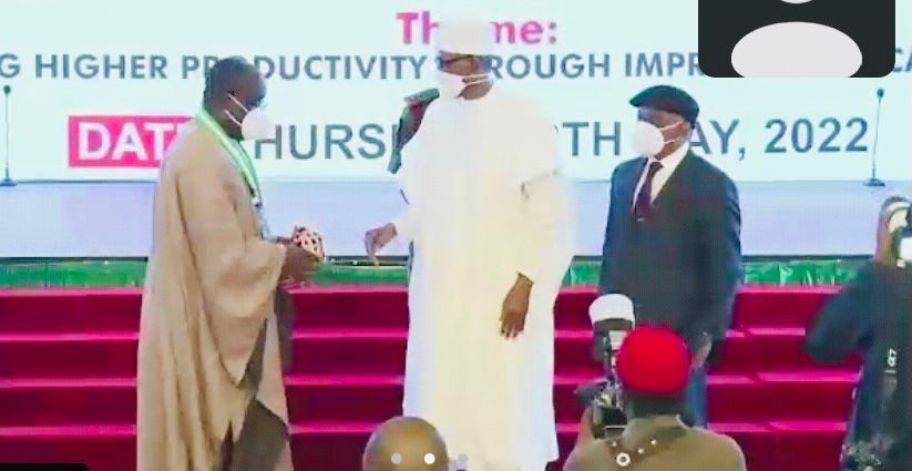 PharmAccessNIG's tweet photo. Congratulations @dadajuwon on receiving the National Productivity Order of Merit (NPOM) Award from @NGRPresident, H.E @MBuhari, GCFR. We are proud of your achievements and giant strides toward achieving Universal Health Coverage. https://t.co/t6iF9GmgFv