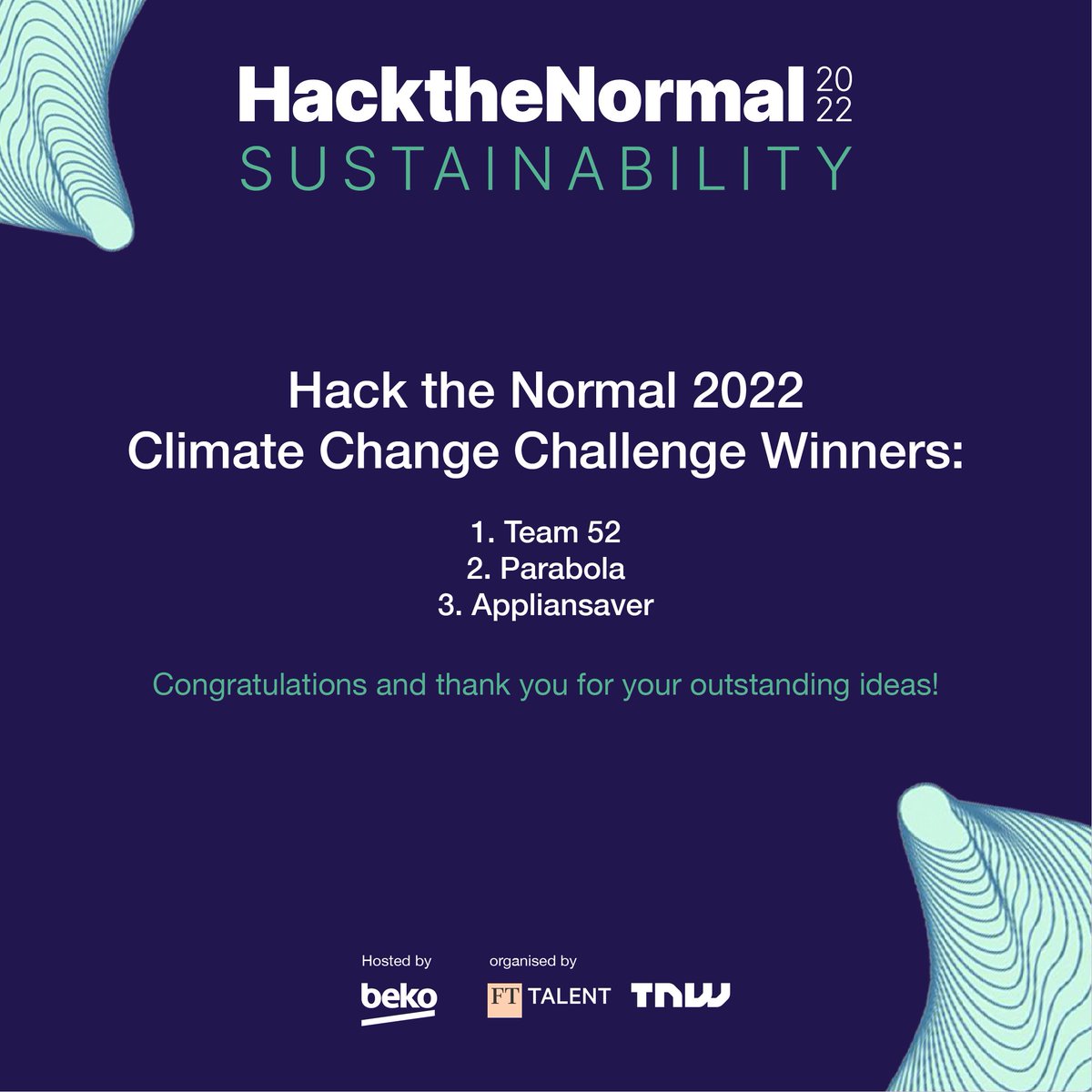 garagehub_'s tweet photo. The results are in everyone! We are so excited to announce the winners of #HacktheNormal2022's challenges🌱

A big thank you to our partners FT Talent, @thenextweb, @Beko &amp; @ArcelikGlobal, and to everyone for their valuable contributions!

#acttogetheractnow https://t.co/u983Zl6r2j