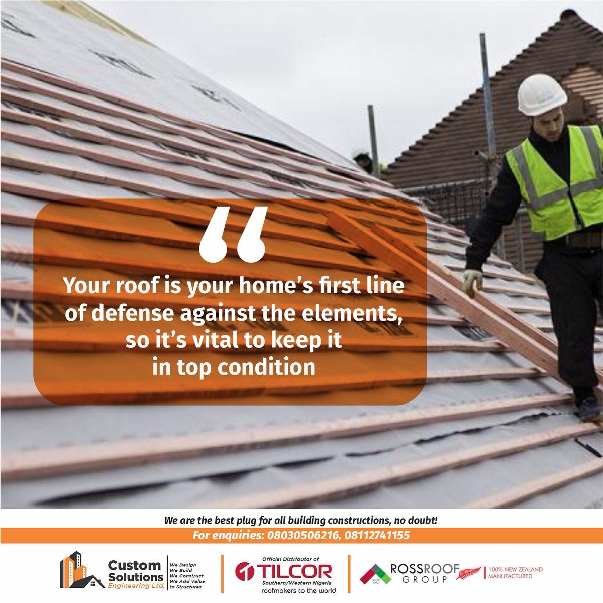 Customsolutng's tweet photo. Your roof is your home’s first line of defence against the elements, so it’s vital to keep it in top condition.

HAPPY NEW WEEK

#customsolutng #csetilcor #tilcorroofing #tilcor #roofing #roofingcontractor #roof #professional #engineer #realestateinlagos #lagosbuilders #roofers https://t.co/xLTURTGjRQ