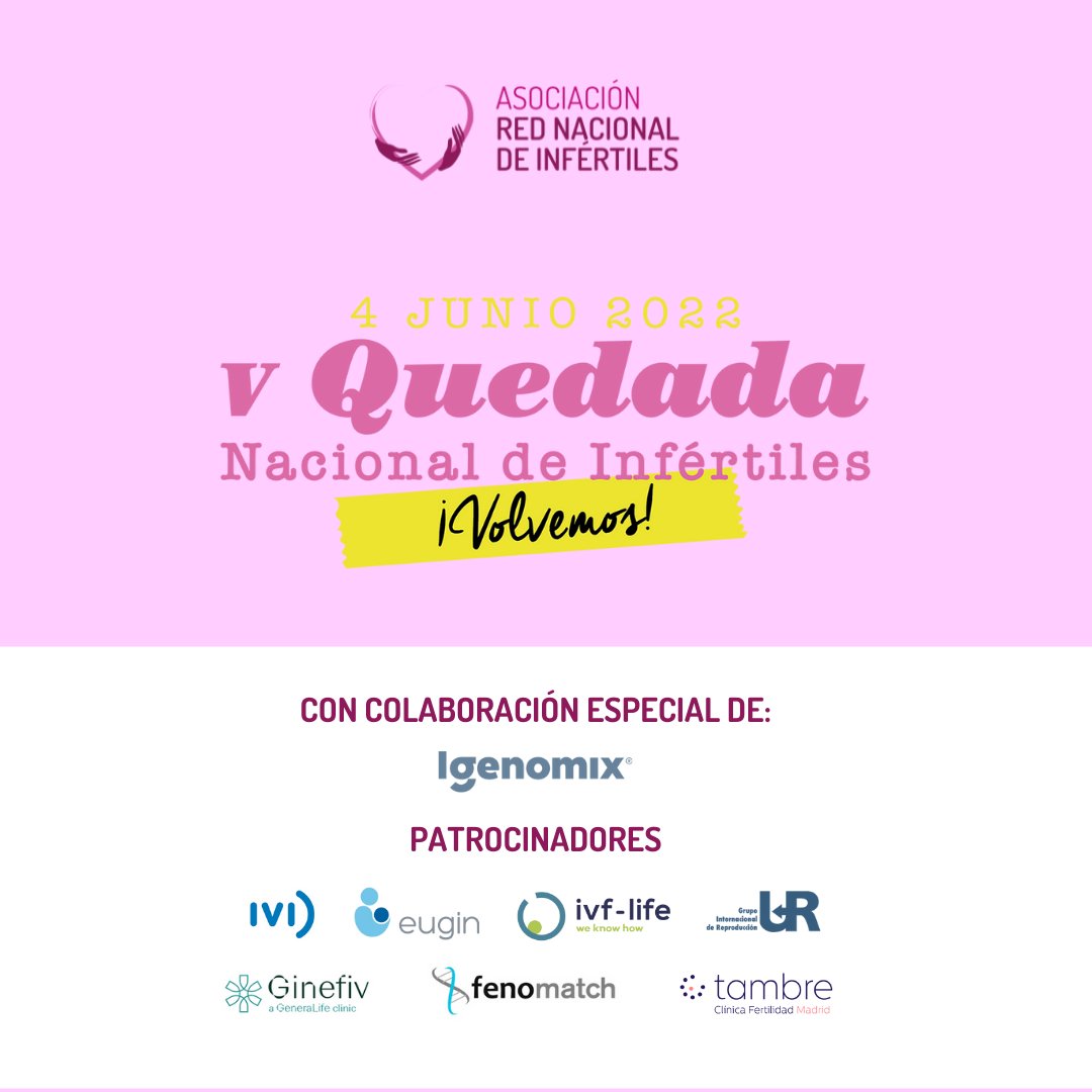 📆Sábado, 4 de Junio en Madrid. ¡Reserva tu plaza!
👩‍⚕️👨‍⚕️Colaboradores: 
<a href="/igenomix/">IGENOMIX</a> <a href="/eugin_es/">Eugin</a> <a href="/IVIclinics/">IVIclinics</a> <a href="/ClinicaGinefiv/">Clínica Ginefiv</a> <a href="/ivflife_/">IVF-Life</a> <a href="/ClinicaTambre/">Clínica Tambre</a> <a href="/fenomatch/">Fenomatch Español</a> Grupo UR

Inscríbete👉quedadaredin.es

#infertilpandy #enredate22