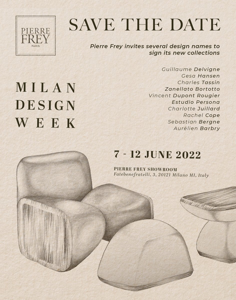 Save the date for the launch of my new unholstered furniture collection Kiss for @PierreFrey during the Milan furniture fair.
#milandesignweek #furnituredesign #pierrefrey #interiordesign