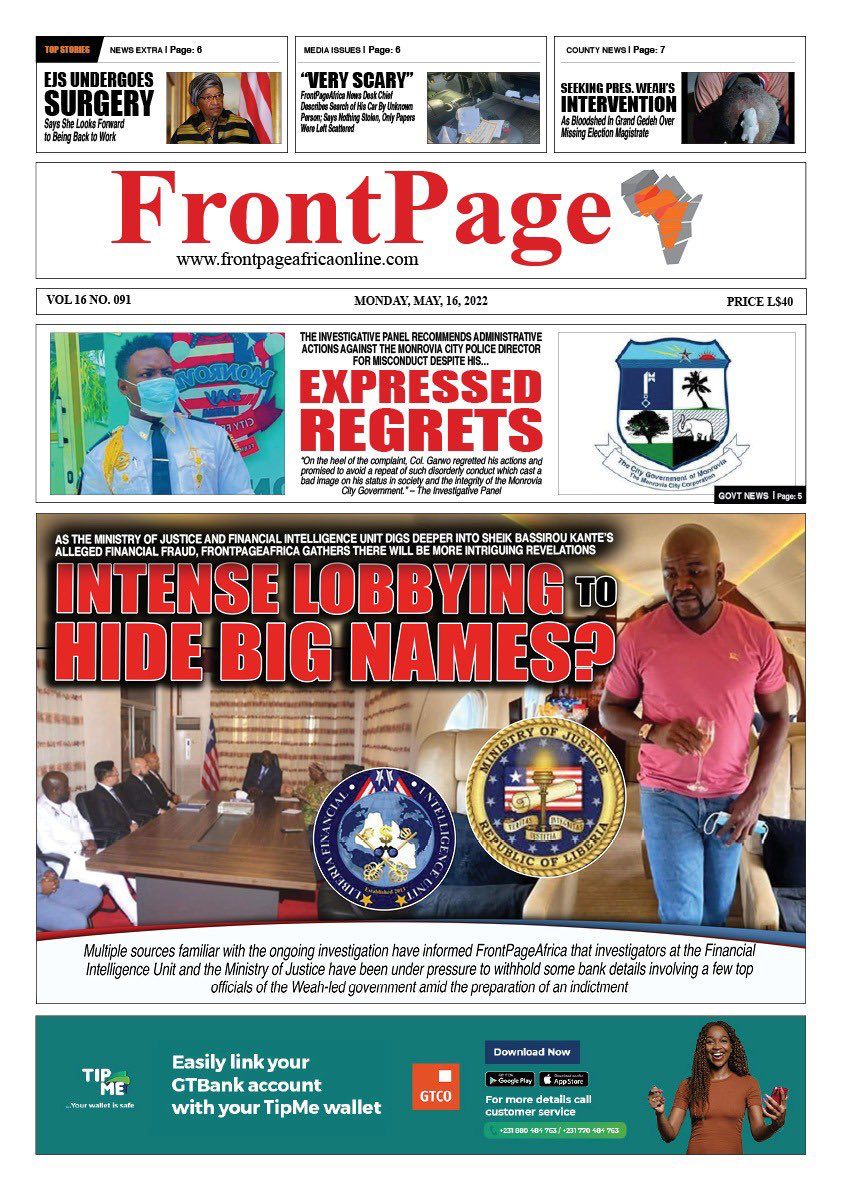 NewsCentralTV's tweet photo. #NewspaperHeadlines: Monday, May 16th, 2022
#WesternAfrican
> Threat to Security: National Security Warns Churches ~ GHANAIAN TIMES
> Bassirou Kante’s Alleged Financial Fraud: Intense Lobbying to hide big names? ~ FRONTPAGE https://t.co/TLMdTPRl7V