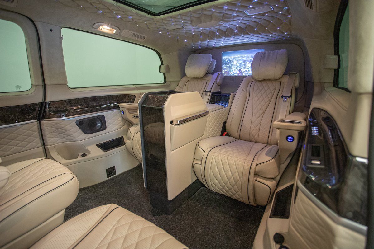 Senzati Jet Class finished in Silk Beige with Black Birdseye Maple on the side furniture and centre console! This Jet Class has been fitted with electric seats, 240v sockets, sunroof blind, electrically moveable centre console and an additional tv screen for rear facing passenger