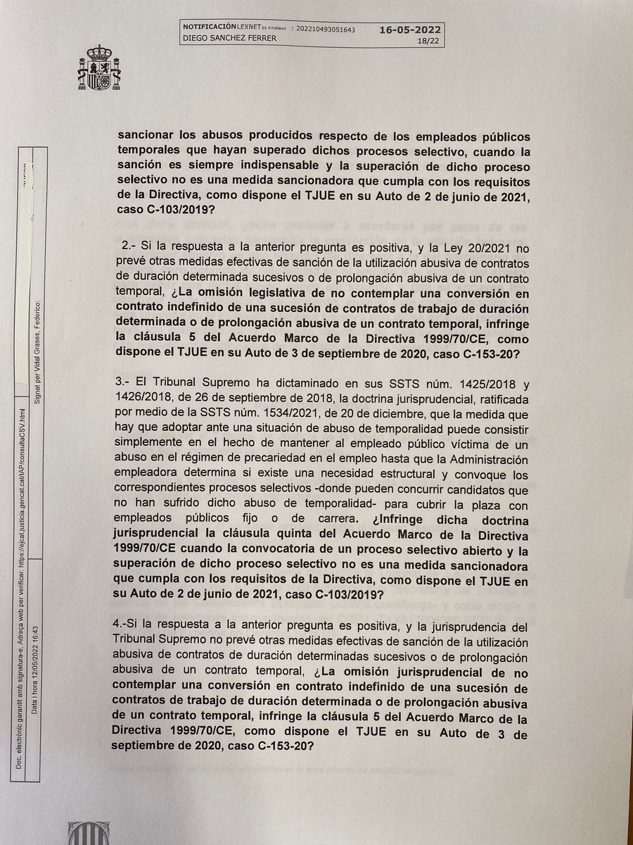 salellasadv's tweet photo. Un jutjat contenciós administratiu de Barcelona ens estima la petició i eleva una qüestió prejudicial al TJUE sobre les mancances de la llei 20/2021 i l'incompliment del dret europeu que suposa la llei i la jurisprudència actual del TS. Hi ha camí cap a la fixesa! https://t.co/ihJOhAVKgJ