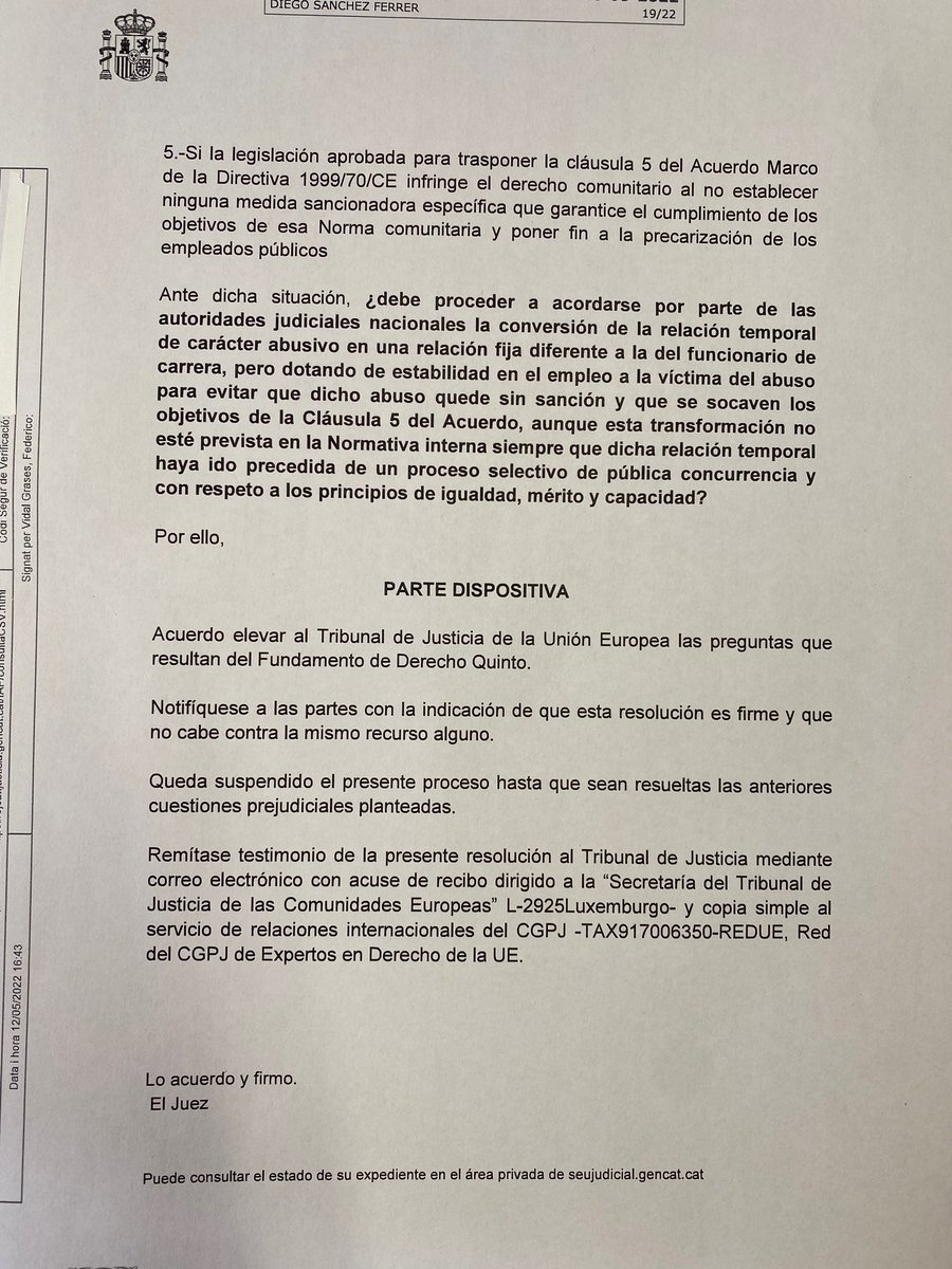 salellasadv's tweet photo. Un jutjat contenciós administratiu de Barcelona ens estima la petició i eleva una qüestió prejudicial al TJUE sobre les mancances de la llei 20/2021 i l'incompliment del dret europeu que suposa la llei i la jurisprudència actual del TS. Hi ha camí cap a la fixesa! https://t.co/ihJOhAVKgJ