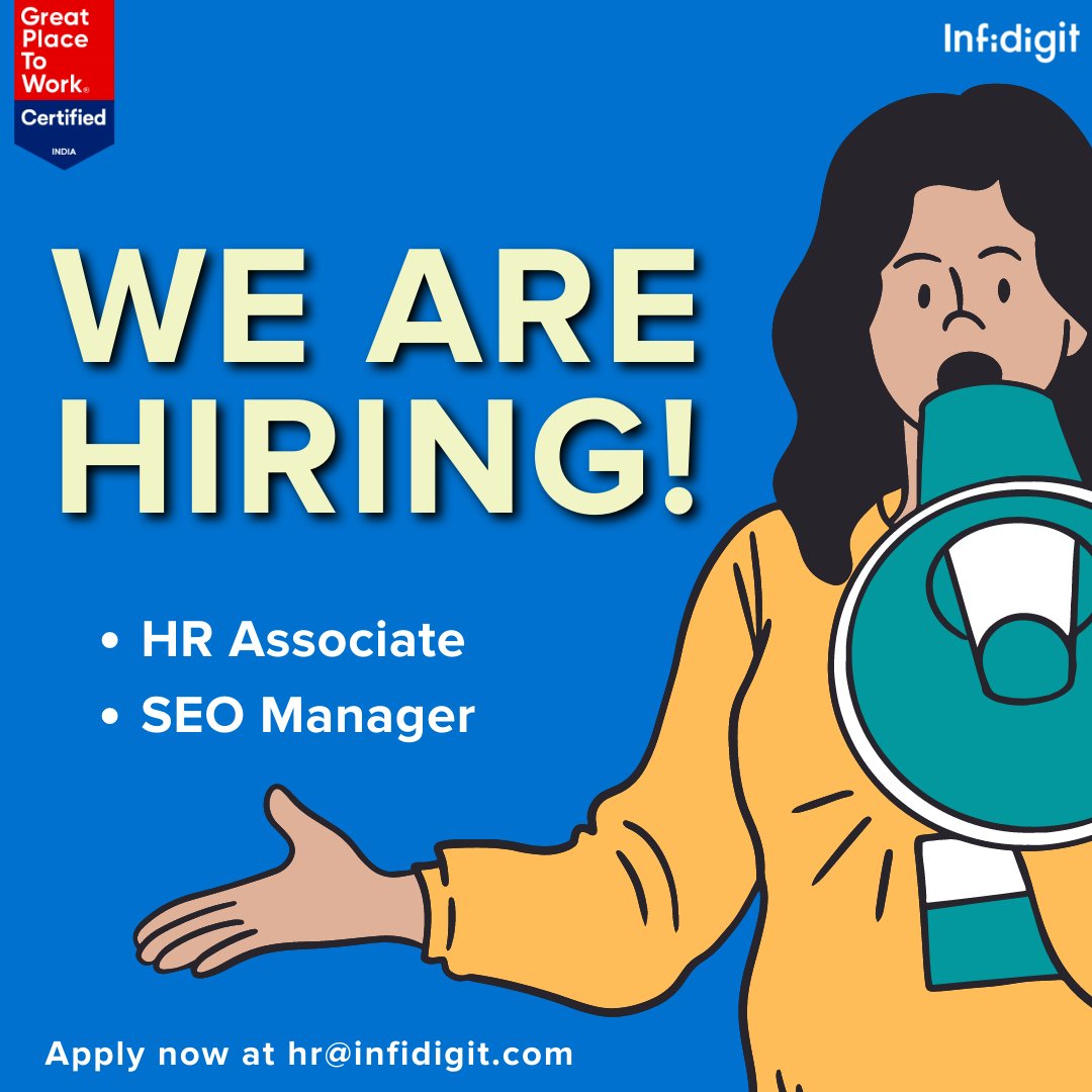 Infidigit's tweet photo. We are now hiring an SEO Manager (4+ years of experience) and HR Associate (0-1 year of experience). Interested candidates, kindly send your resume to hr@infidigit.com.

#Infidigit #SEOManager #HRAssociate https://t.co/hUInmleH1Q
