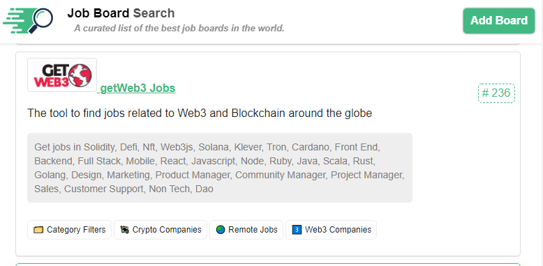 rrmdp's tweet photo. @levelsio Added getWeb3 Jobs @getweb3jobs_ 
 
"The tool to find jobs related to Web3 and Blockchain around the globe"
  
to Job Board Search curated list https://t.co/BMp0yxed8w 

Thanks,  Rod😀 https://t.co/IWBWwxGLOY