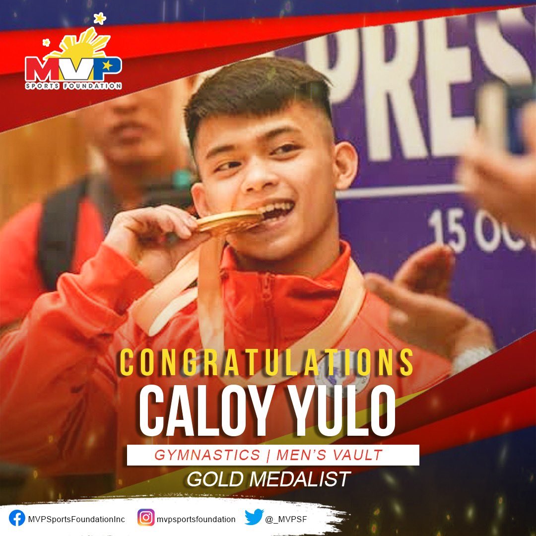 mvpsfph's tweet photo. ANOTHER 🥇 FOR OUR GOLDEN BOY CALOY!
Caloy Yulo captures his 4th gold medal after topping the men’s vault in the 31st Southeast Asian Games! Congrats Caloy! 🥇🎉🇵🇭
Follow us on our social media handles! IG/FB/Twitter👉🏼 mvpsfph
#MVPSF
#ParaSaAtleta
#TungoSaGinto
#Husay https://t.co/zLExPCtFTw