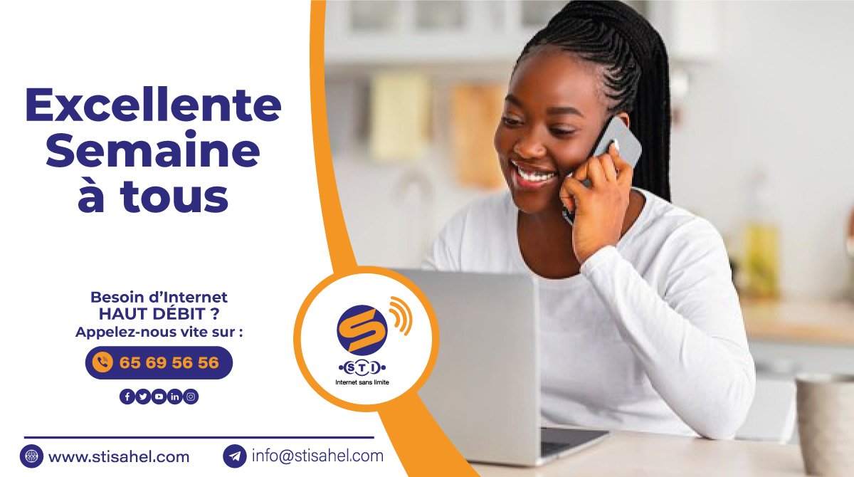 stisahel's tweet photo. Excellente semaine à tous !
"#Prenez soin de vous"🤩😍
N'hésitez pas à #contacter sur: 65 69 56 56
#STI #Internet #SansLimite
le #Champion 💪 de l'#Internet
#HautDébit au #Tchad https://t.co/zadmEMrLNU
