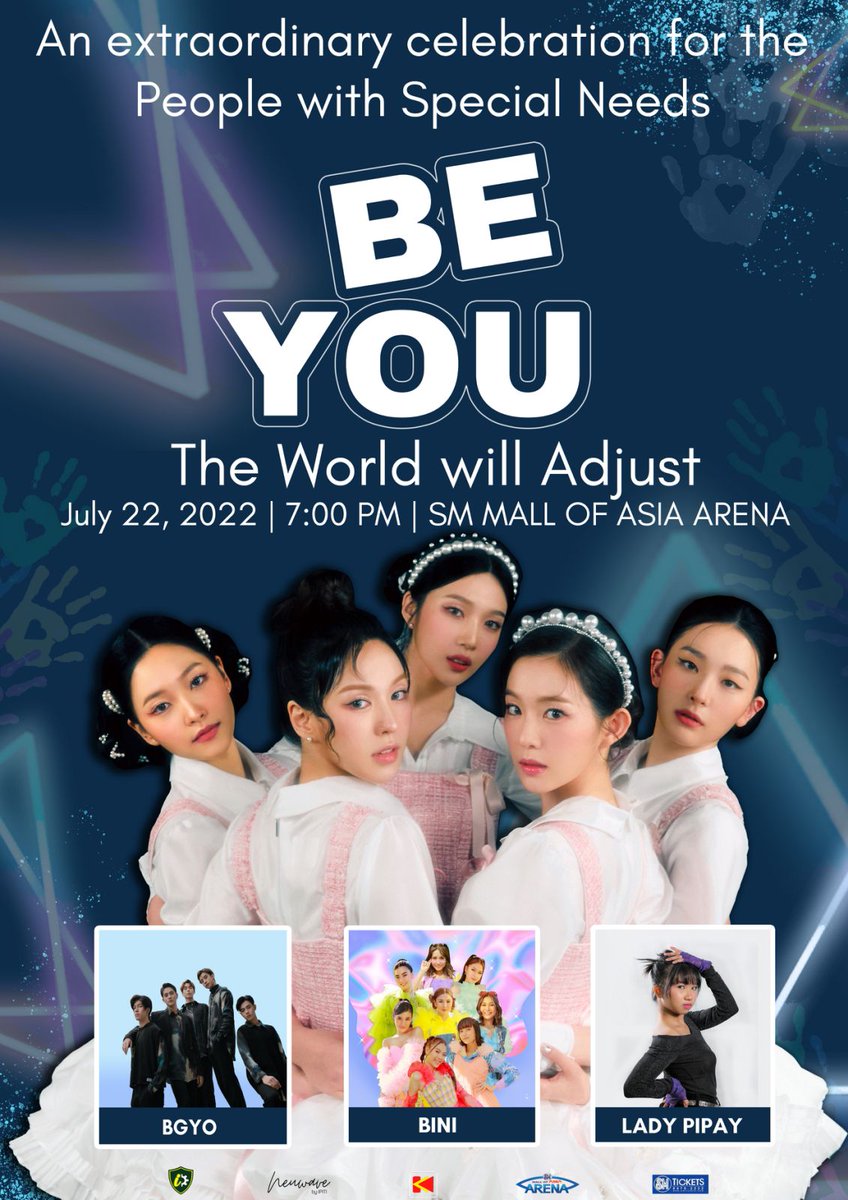 OneMusicPH's tweet photo. IPITI Proudly Presents: 
'BE YOU' - The World Will Adjust 
An extraordinary celebration for people with special needs.

7/22, 7PM, SM MOA Arena featuring  

RED VELVET
@RVsmtown 

@bgyo_ph  @BINI_ph @realladypipay, and many more!

Stay tuned for tickets and other details! https://t.co/zeGHZQGtIO