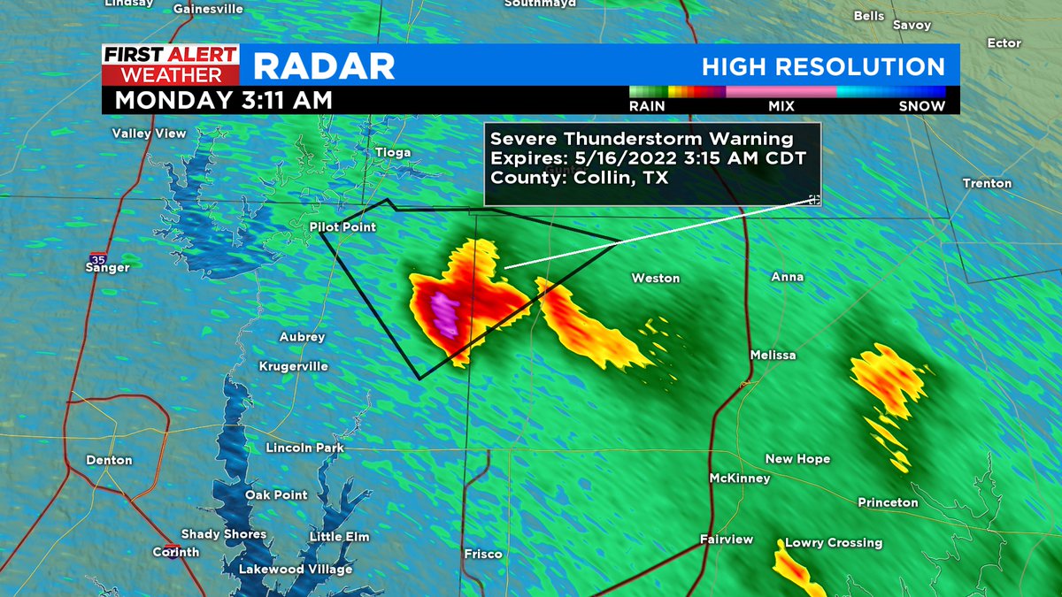 cbs11jeffrey's tweet photo. 3:12am The last T'Storm Warning as this storm crosses into #CollinCo. 60mph winds possible.
#CBS11wx #txwx #dfwwx #CBSDFW https://t.co/nic4jZTvgn