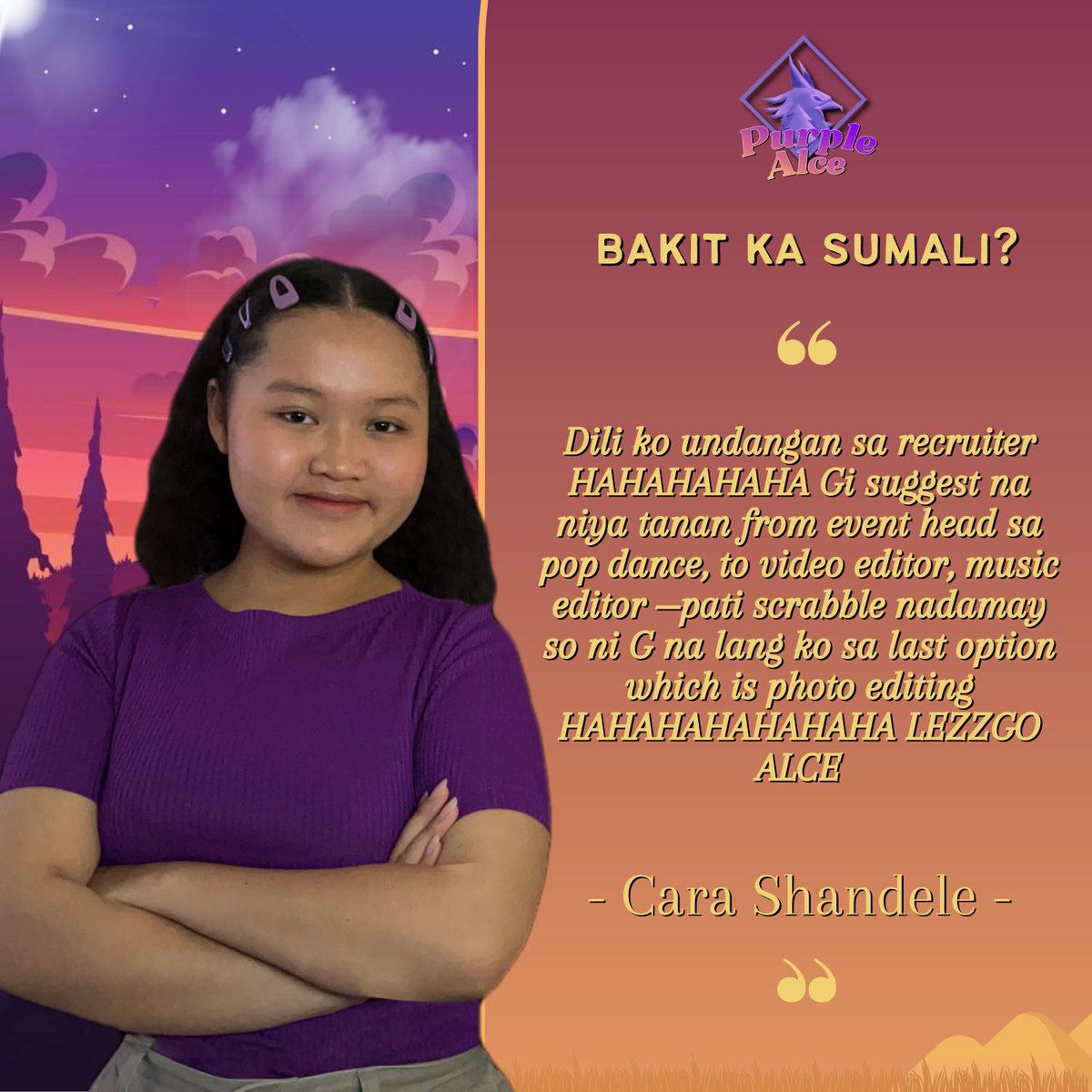 spcshsalce's tweet photo. #PurpleAlce
#LetAlceReclaimTheThrone
#VioLetsWin
#KagatNgAlceRawr
Spiels by: Shala Abanilla and Lyca Abenoja
Layout by: Ryza Gandaruza https://t.co/2lZNnQlkdb