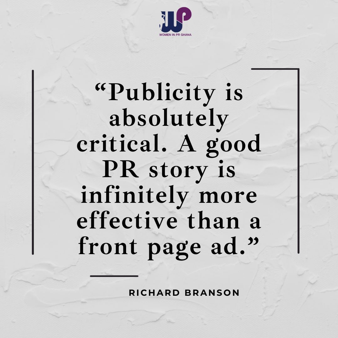 womeninprghana's tweet photo. Happy Monday!
โPublicity is absolutely critical. A good PR story is infinitely more effective than a front page ad.โ
~Richard Branson
#prquote
#mondayprquotes
#womeninpr
#womeninprghana https://t.co/gPGa2D98ta