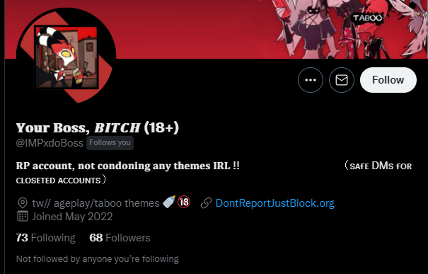 / since this fucking scum of the earth is following me, im not going to block him just yet. please go spam report him, i want him to see me start a public witch hunt :)

hi there, fucking idiot.