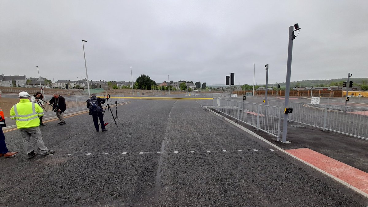 KNBeattie's tweet photo. At the new Haudagain Roundabout bypass which will open later on today, awaiting Transport Minister @JennyGilruth for the ribbon cutting ceremony. Yes, it is actually happening! https://t.co/bJGGCAlGu5