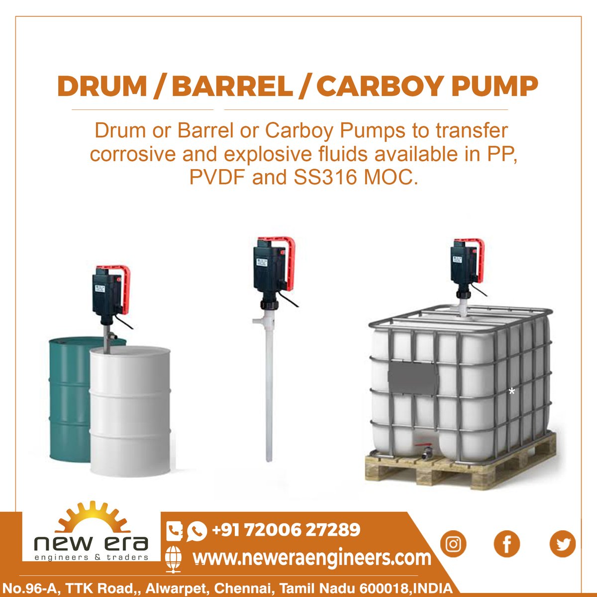 era_traders's tweet image. Drum or Barrel or Carboy Pumps to transfer  corrosive and explosive fluids available in PP, PVDF and SS316 MOC. More Details: neweraengineers.com/drum-barrel-ca…

Contact Us:
Call Now: +91-7200627289

Website: neweraengineers.com

#DrumPumps #BarrelPumps #CarboyPumps #NewEraEngineers