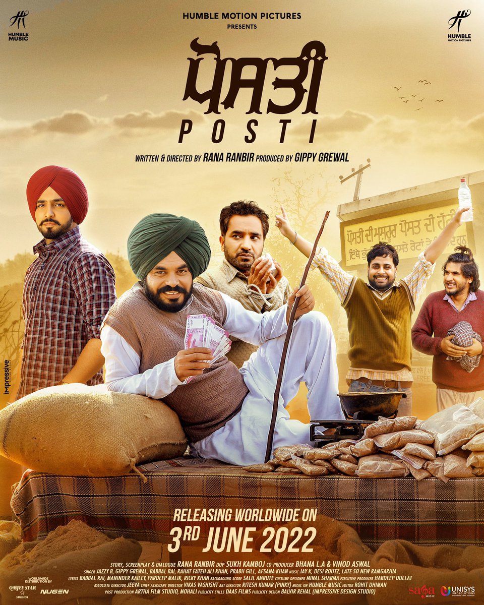 Punjabi Film #Posti Releasing Worldwide In Cinemas On #3June2022 

@GippyGrewal @BABBALRAI9 @meranaranbir @surilieggautam @raghveerboli #PrincekanwaljitSingh
@humblemotionpic @TheHumbleMusic @SumeetSinghM @Saga_Hits 

#Reetfilms