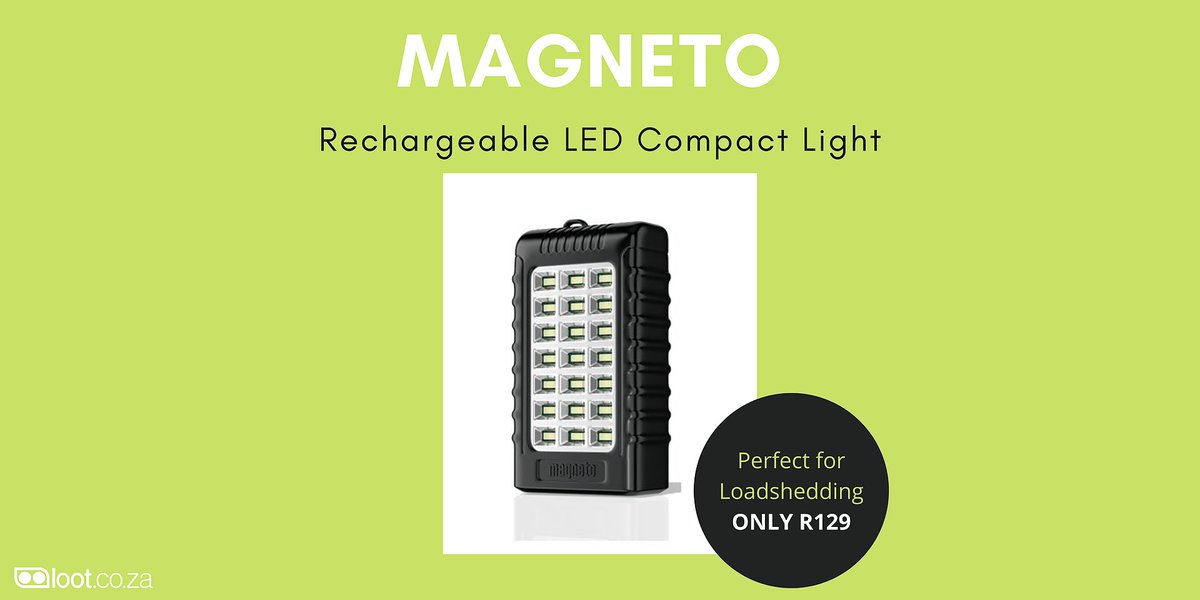 lootcoza's tweet image. Plan ahead for loadshedding with The Magneto Rechargeable LED Compact Light. Easy to use and charge. This compact light will make sure you’re never left in the dark! Shop now: bit.ly/3PgpC9H #lighteveninthedark #loadshedding #rechargeablelight