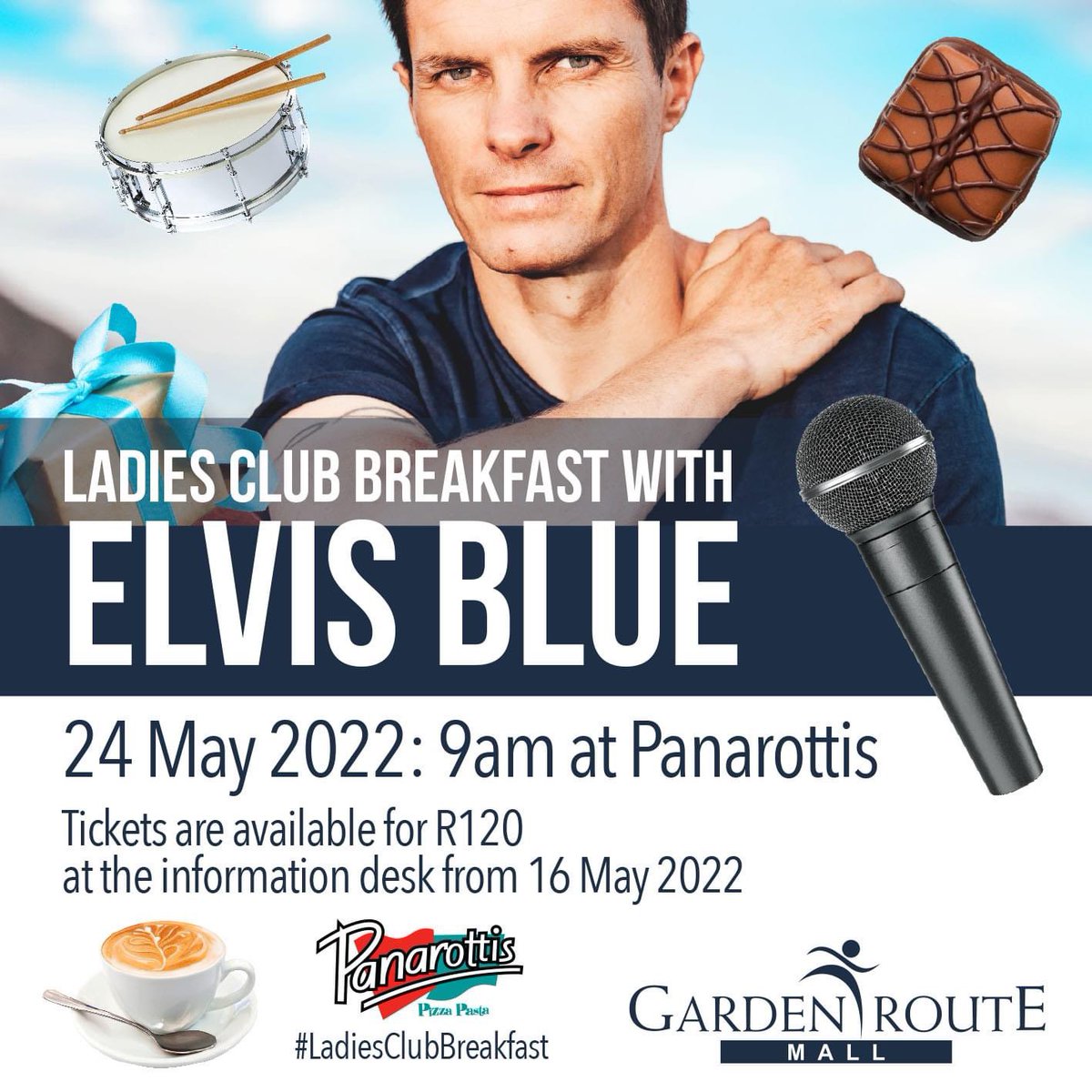 Ladies Club breakfast with @elvisbluemusic 💃🎬❤️ Join us on the 24th of May 2022 at @panarottis with our celebrity guest artist Elvis Blue. Tickets available from the 16th of May 2022 at the information desk for R120. #LadiesClubBreakfast #GardenRouteMall #ElvisBlue