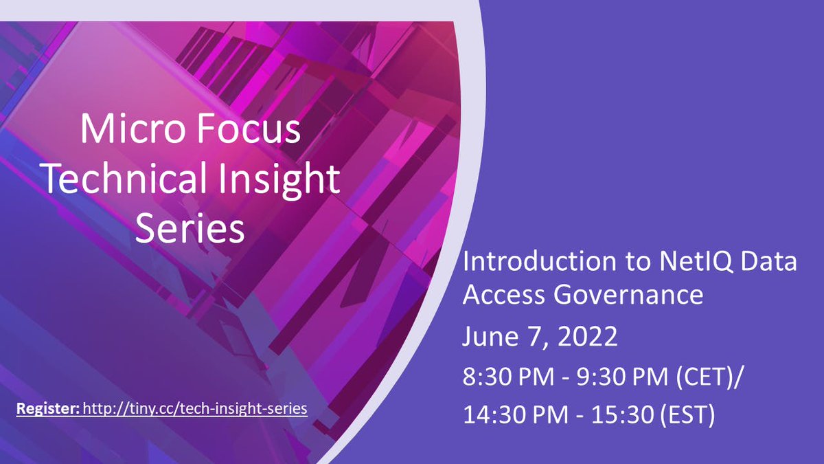 ayanknowsit's tweet photo. Get an introduction to #CyberRes' #NetIQ Data Access Governance in this #MicroFocus Technical Insight webinar on June 7. Reg now:  #AccessManagement #CyberResilience @MicroFocusSec #TeamMicroFocus https://t.co/xmTjzrTv7K https://t.co/4rQv1Njfdb