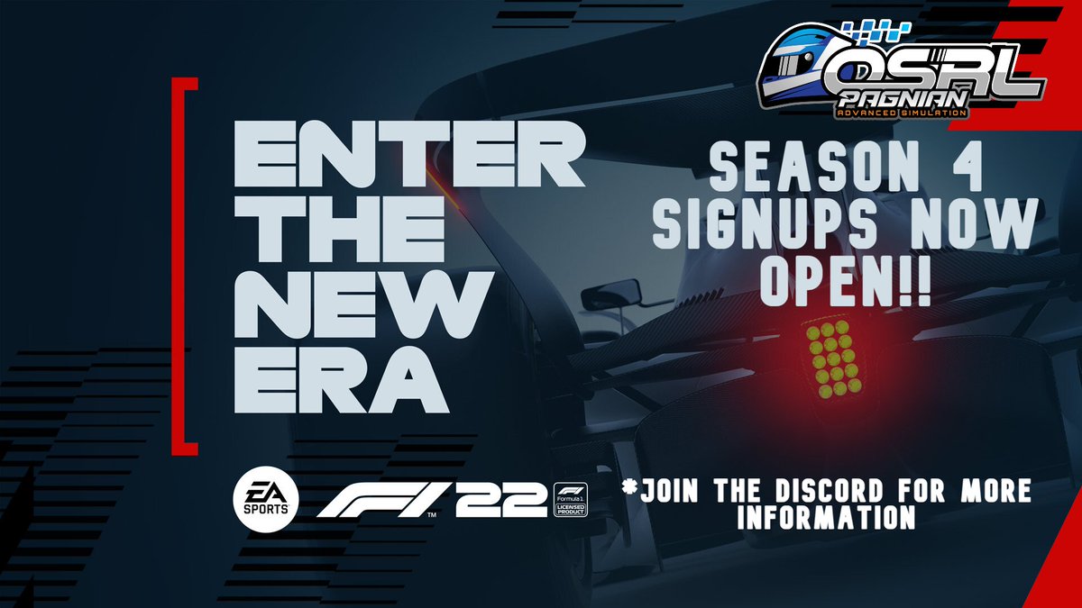 OSRL SEASON 4 | F1 22

Yes, It's finally that time of year! 

#OSRLS4 Signups are officially open;

Simply follow the discord link below for all the information needed to be involved the the biggest and most anticipated OSRL Season to date. 

discord.gg/hTzKMBZGBK