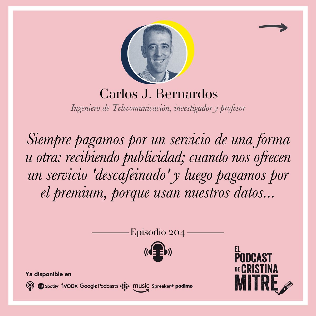 cristina mitre (@cristinamitre) on Twitter photo 👎Qué pocos aprobaríamos un test básico sobre seguridad y privacidad en Internet. Por eso, con ayuda de <a href="/cjbernardos/">Carlos J. Bernardos</a> , profesor de Ingeniería Telemática, vamos a prepararnos estas dos asignaturas (pendientes).
🎧apple.co/3yBfORF
#podcasting #elpodcastdecristinamitre 👎Qué pocos aprobaríamos un test básico sobre seguridad y privacidad en Internet. Por eso, con ayuda de <a href="/cjbernardos/">Carlos J. Bernardos</a> , profesor de Ingeniería Telemática, vamos a prepararnos estas dos asignaturas (pendientes).
🎧apple.co/3yBfORF
#podcasting #elpodcastdecristinamitre