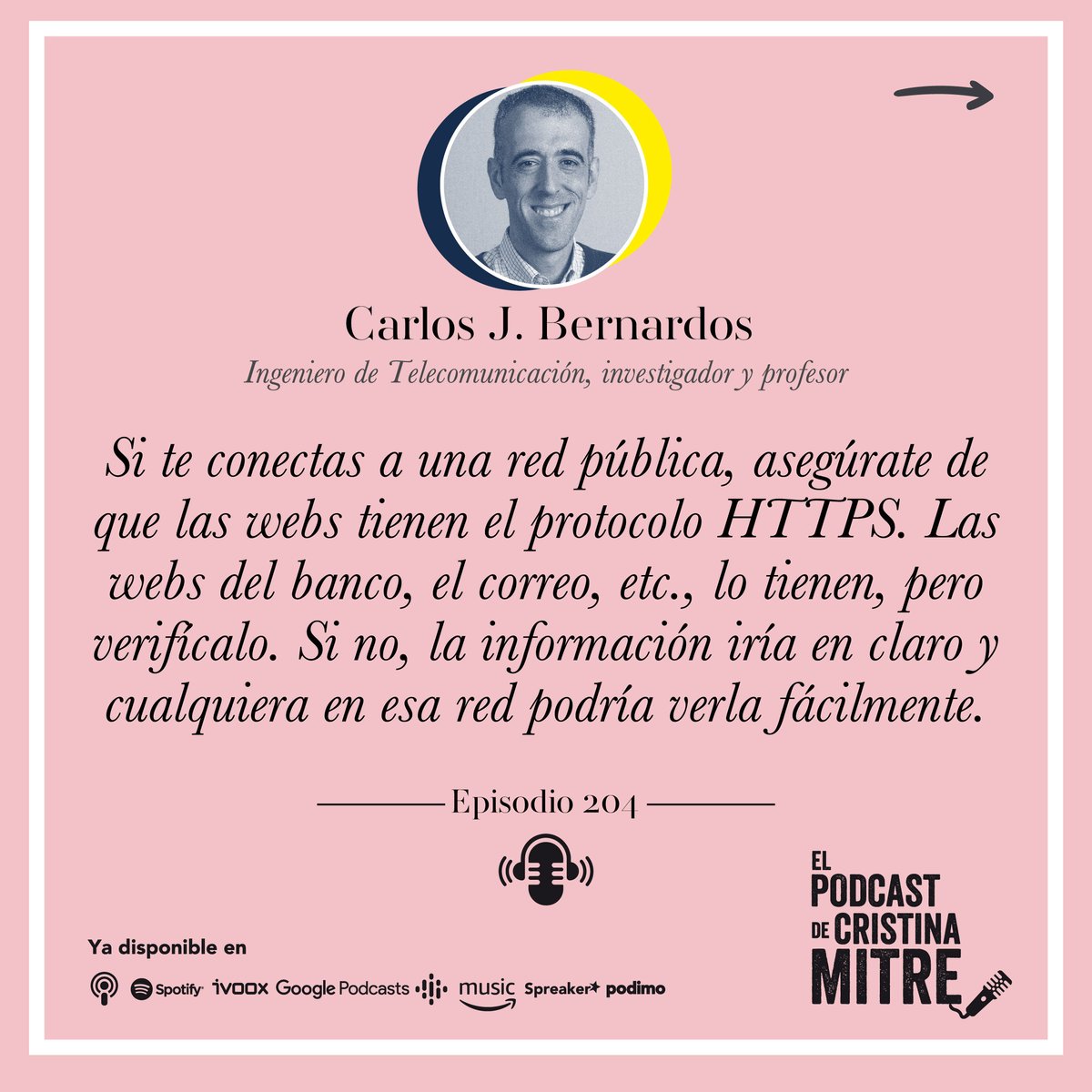 cristina mitre (@cristinamitre) on Twitter photo 👉Cookies, política de privacidad... ¿Eres de los de "¡Acepto, acepto, acepto!" en plan acto de fe? <a href="/cjbernardos/">Carlos J. Bernardos</a> nos ayuda a gestionar bien nuestra seguridad y privacidad en Internet esta semana en el podcast.
🎧apple.co/3yBfORF
#podcast #elpodcastdecristinamitre 👉Cookies, política de privacidad... ¿Eres de los de "¡Acepto, acepto, acepto!" en plan acto de fe? <a href="/cjbernardos/">Carlos J. Bernardos</a> nos ayuda a gestionar bien nuestra seguridad y privacidad en Internet esta semana en el podcast.
🎧apple.co/3yBfORF
#podcast #elpodcastdecristinamitre