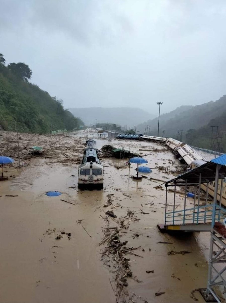 guwahatiplus's tweet photo. #PHOTO | This picture, reportedly from #DimaHasao district of #Assam, shows the devastation caused by floods at New #Haflong Railway Station. The precise location of the image is yet to be independently verified. https://t.co/Fl5SzHGAZq