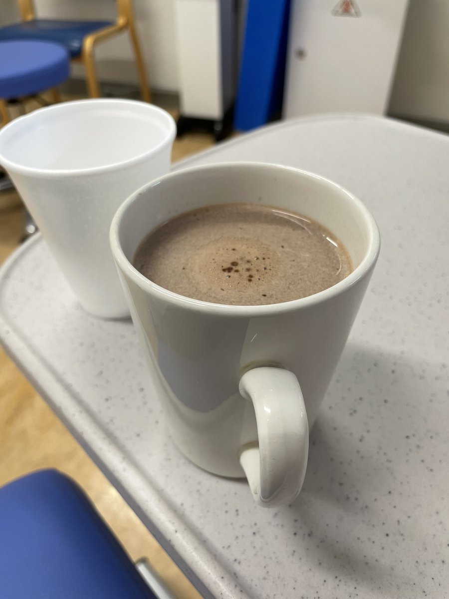 JenniferKillick's tweet photo. Almost fainted having my IV put in this morning… Mr Canton would approve of what the nurse gave me to make me feel better. #DreadWood #HotChoccie https://t.co/uRnNAsne5R