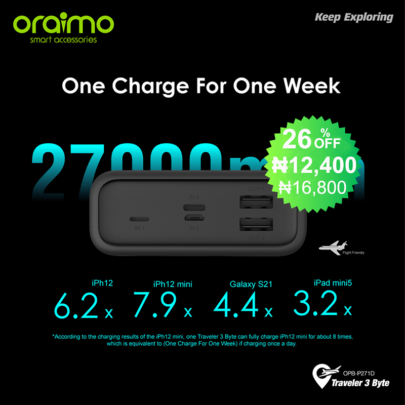 Oraimo 27000mAh Massive Powerbank OPB-P271D Traveller 3 Byt