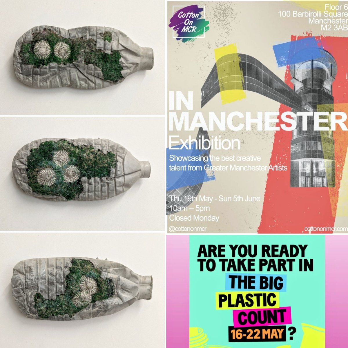 nerissact's tweet photo. Feels appropriate to deliver my #3greenbottles to @cottononmcr for #inmanchester #exhibition on the day #bigplasticcount begins. An interesting insight into #singleuseplastic. Hopefully provide significant data to #makechangehappen. #reducereuserecycle #environmentalart #plastic https://t.co/2jrOiBUXML