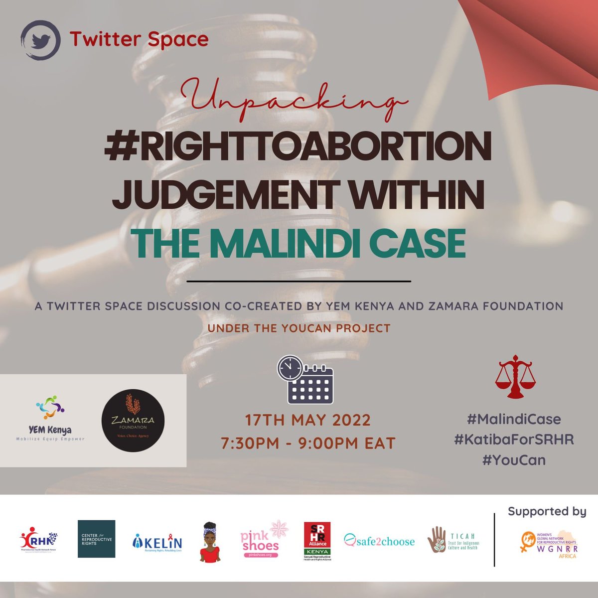 Together with our partner <a href="/Zamara_fdn/">Zamara Foundation</a> under the #YouCan Project, supported by <a href="/wgnrr_africa/">WGNRR Africa</a> We invite you to attend our Twitter space tomorrow as we aim to reduce stigma on access to Safe &amp; legal Abortion information &amp; services #KatibaForSRHR #MalindiCase

x.com/i/spaces/1yNGa…