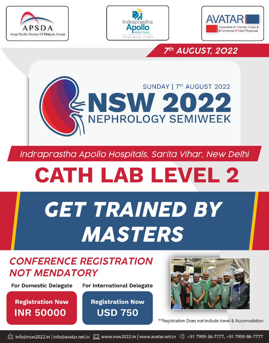 AVATAROrg's tweet photo. #NSW2022 Nephrology Semi Week
#AVATAR2022 #APSDA #PDSI #ISHD
Book Your Seat. Register today.
https://t.co/WDy2b2NVDS
Cath-Lab Workshop Level 2
LEARN FROM MASTERS
Get Trained By Live Sessions
Sunday 7th August 2022 | at Novotel, Aerocity, New Delhi, India https://t.co/HCmlkCqU0V