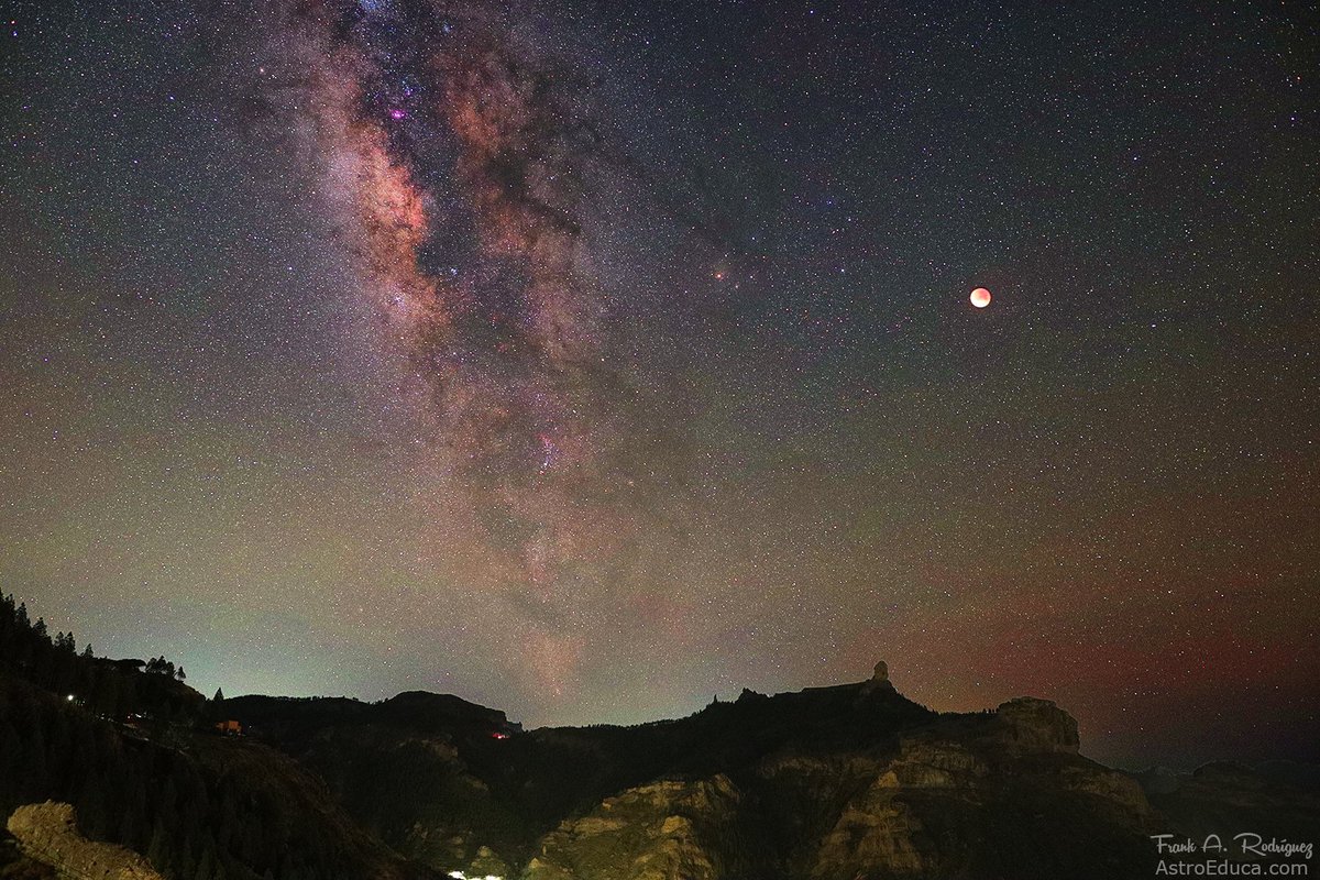 AstroEduca's tweet photo. Eclipse Total de Lunar sobre las Montañas Sagradas de Gran Canaria esta madrugada 📷 Frank A. Rodríguez desde la cumbre #vegadesanmateo @tiempobrasero @VickyPalmaMeteo @SanMateoTurismo @Tejeda_GC #eclipselunar #totalmooneclipse #mooneclipse @GranCanariaTur @turismogc #roquenublo https://t.co/wx2SQUGCUE