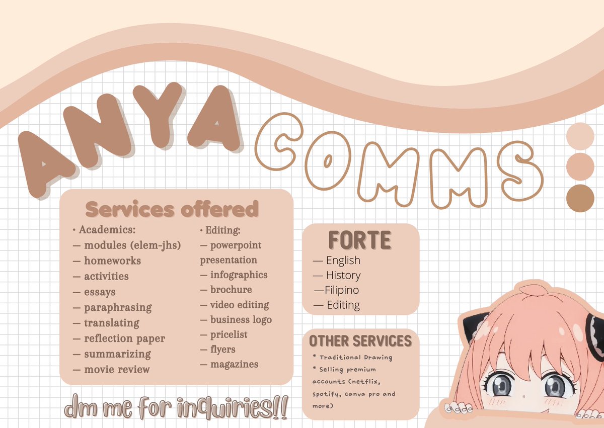 anya_comms's tweet photo. for terms and conditions,
-payment first policy (50% down payment needed) 
-not open for rush comms
-no cancellations 
-doesn't cater mathematics related subjects (gen math, bus math, stats) 
-I don't entertain rude clients:)
-NO DOWNPAYMENT, NO SLOT! https://t.co/JyP1Zjsaob