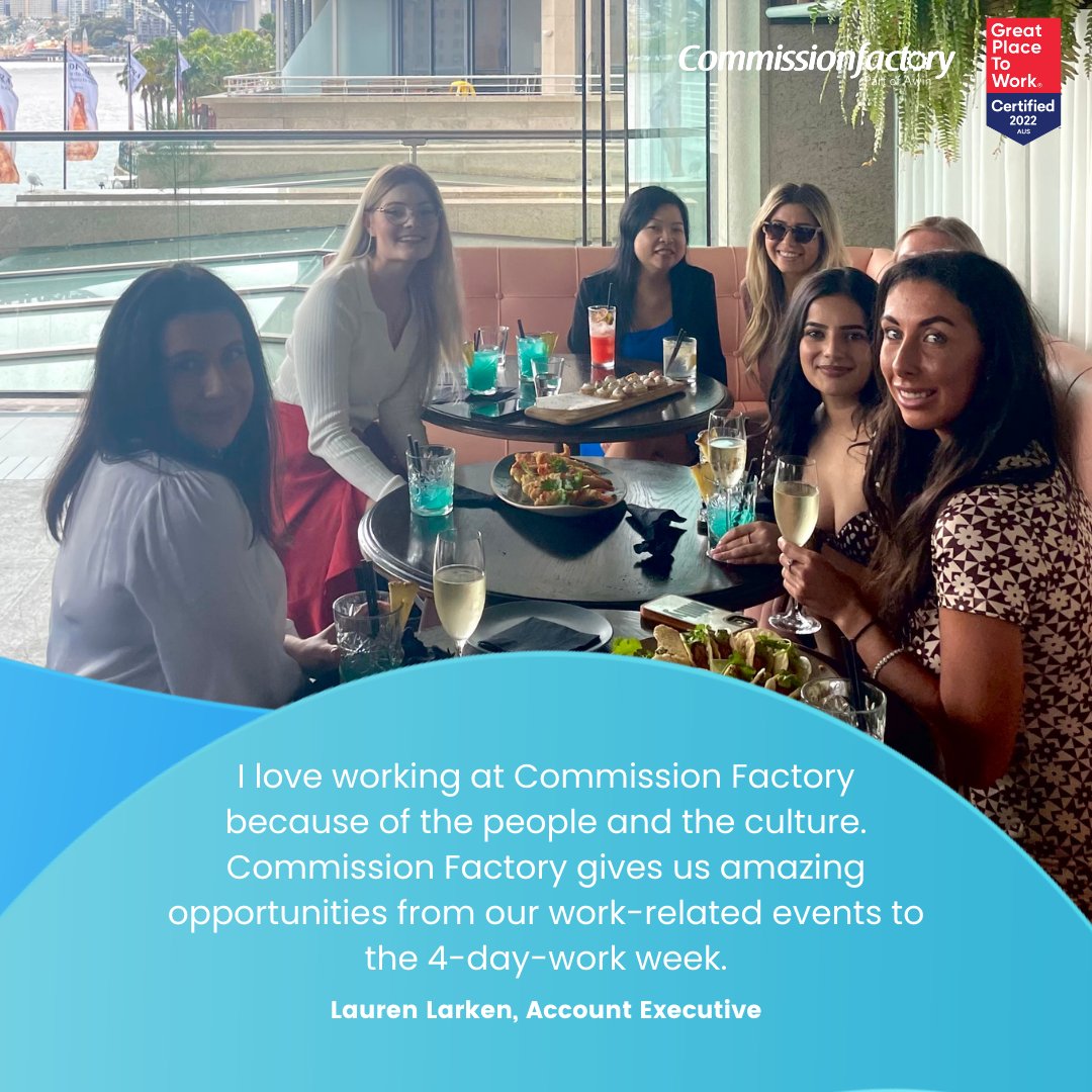 commissionfacto's tweet photo. Commission Factory is Certified Great Place to Work @GPTW_Australia ๐
To know more about Commission Factory's certification, visit our Great Place to Work profile page: https://t.co/MpeXDnT4hI
#commissionfactory #gptw2022 #gptw4all #gptwcertified https://t.co/Px3qourBah