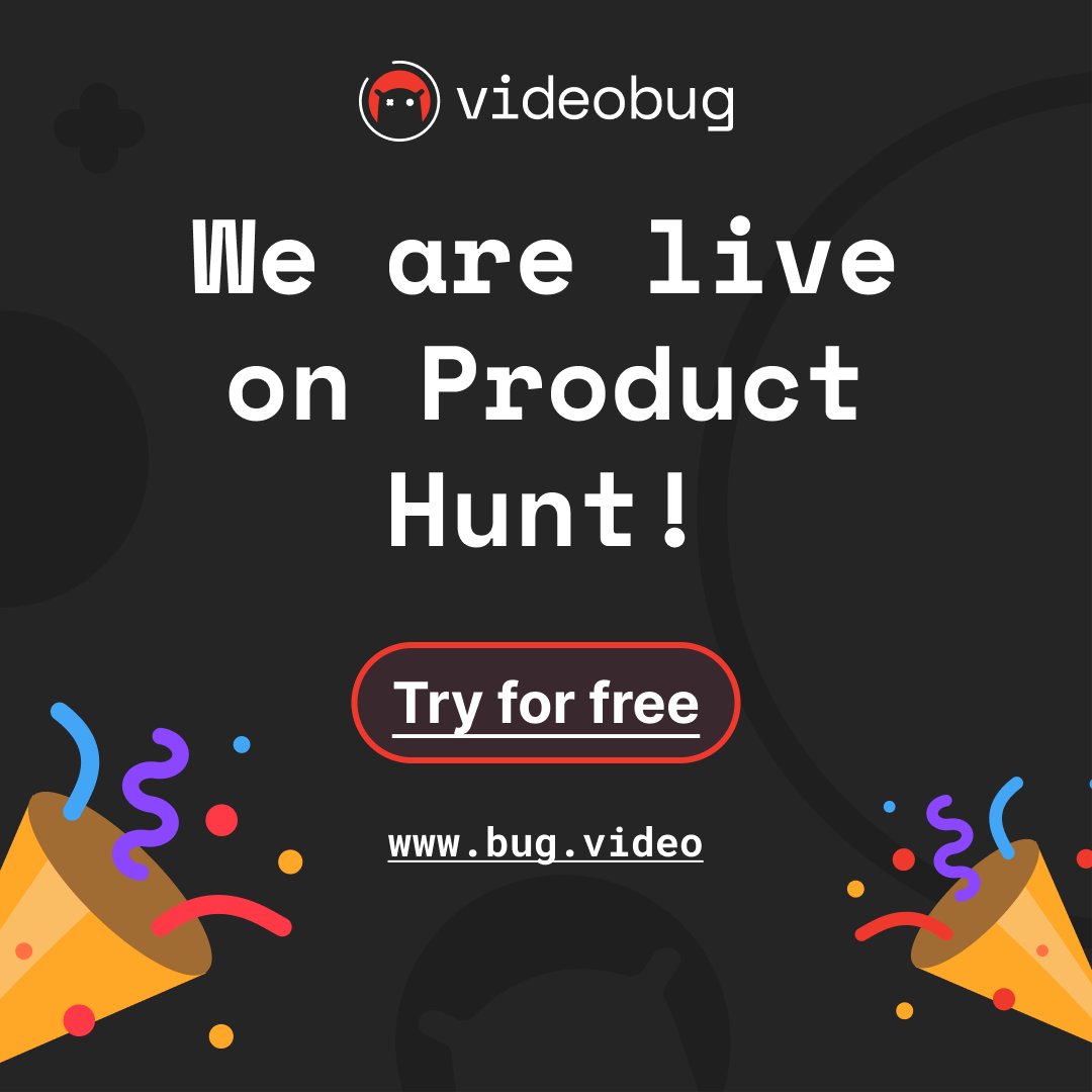 SocialVideobug's tweet photo. We are live on producthunt! Go check us there and share your feedback 🥳 https://t.co/3j6y0r31Sm