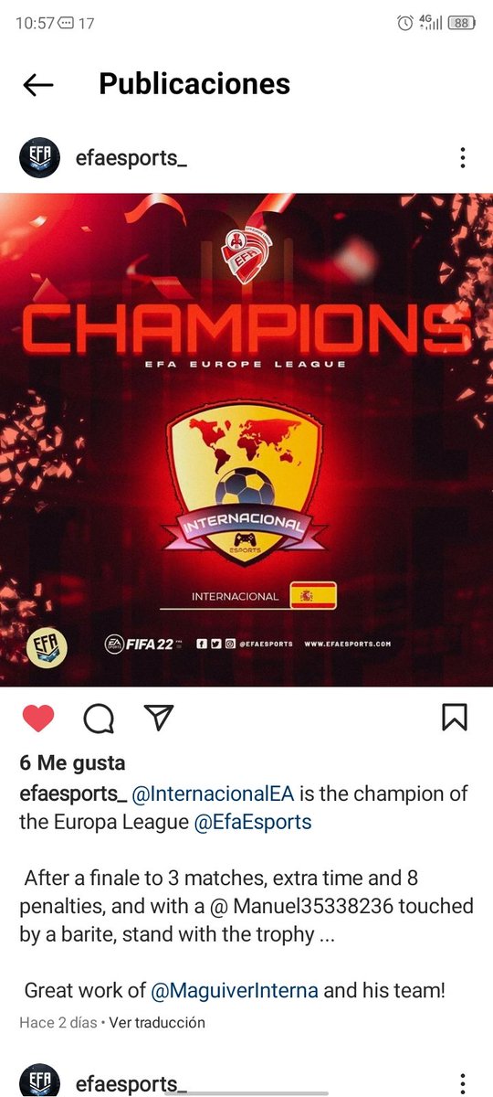 CAMPEONES EN EUROPA LEAGUE <a href="/EfaEsports/">EFA ESports</a> @efaPSNspain 
#InternacionalesportsCampeon