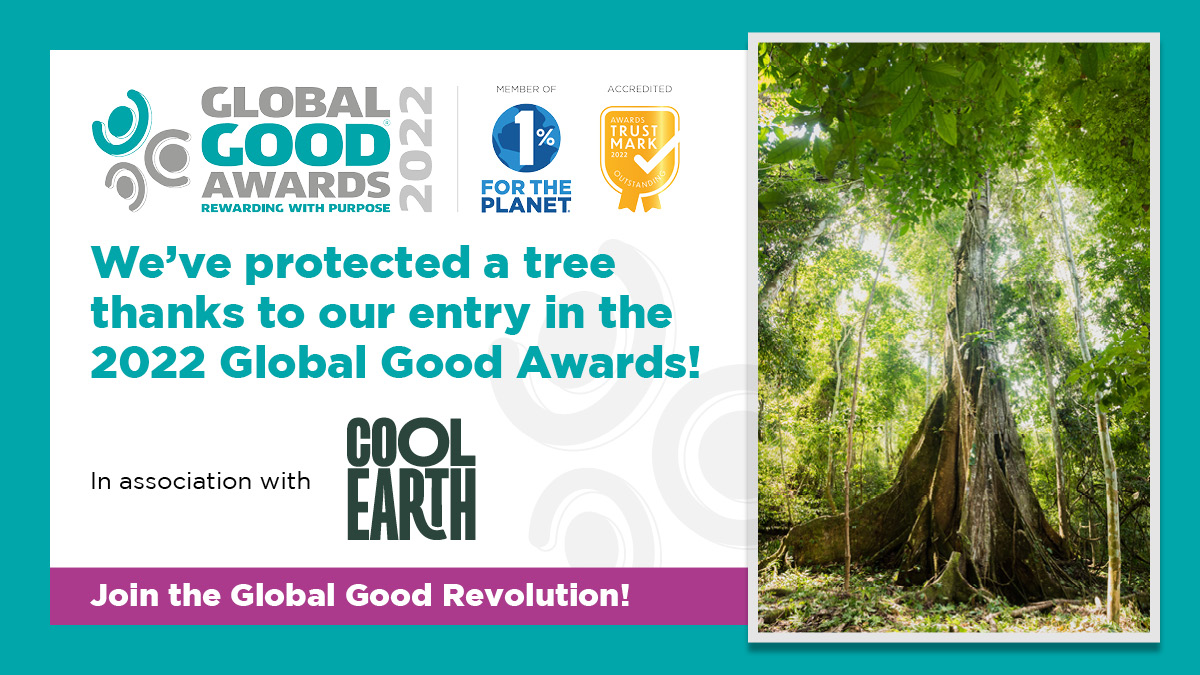 We’ve entered the <a href="/GlobalGoodAward/">Global Good Awards 🌍</a> and as a result, they’ve donated £10 as part of their #BuyOneGetOneTree initiative to protected a tree via <a href="/CoolEarth/">Cool Earth</a>. How cool is that! Read more here: ow.ly/PWVi30rG2sE