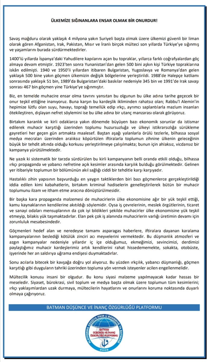 Ülkemize Sığınanlara Ensar Olmak Bir Onurdur.

Irkçılık, Yabancı Düşmanlığı, Göçmen Karşıtlığı Bu Topraklar İçin Utançtır.