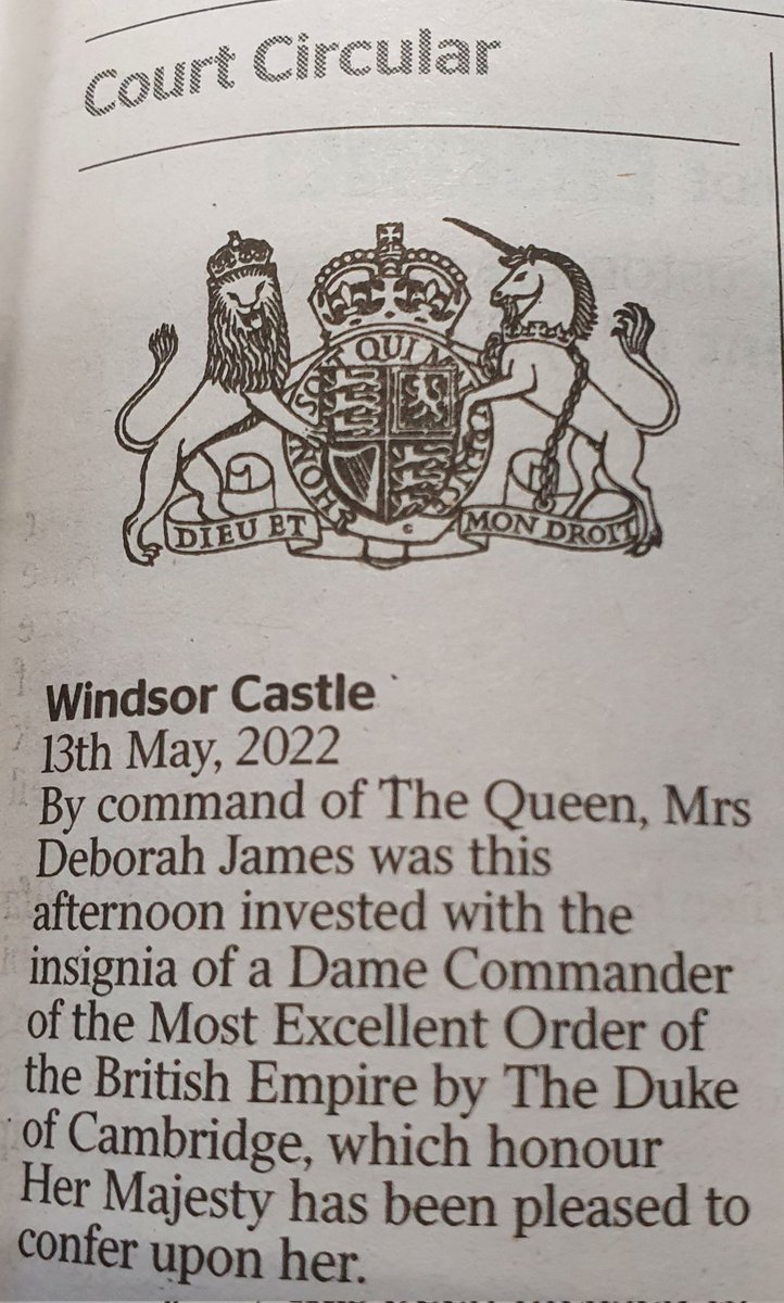 richardaeden's tweet image. Prince William's presentation of the damehood insignia to Deborah James @bowelbabe has been recorded in today's Court Circular. #royal #deborahjames