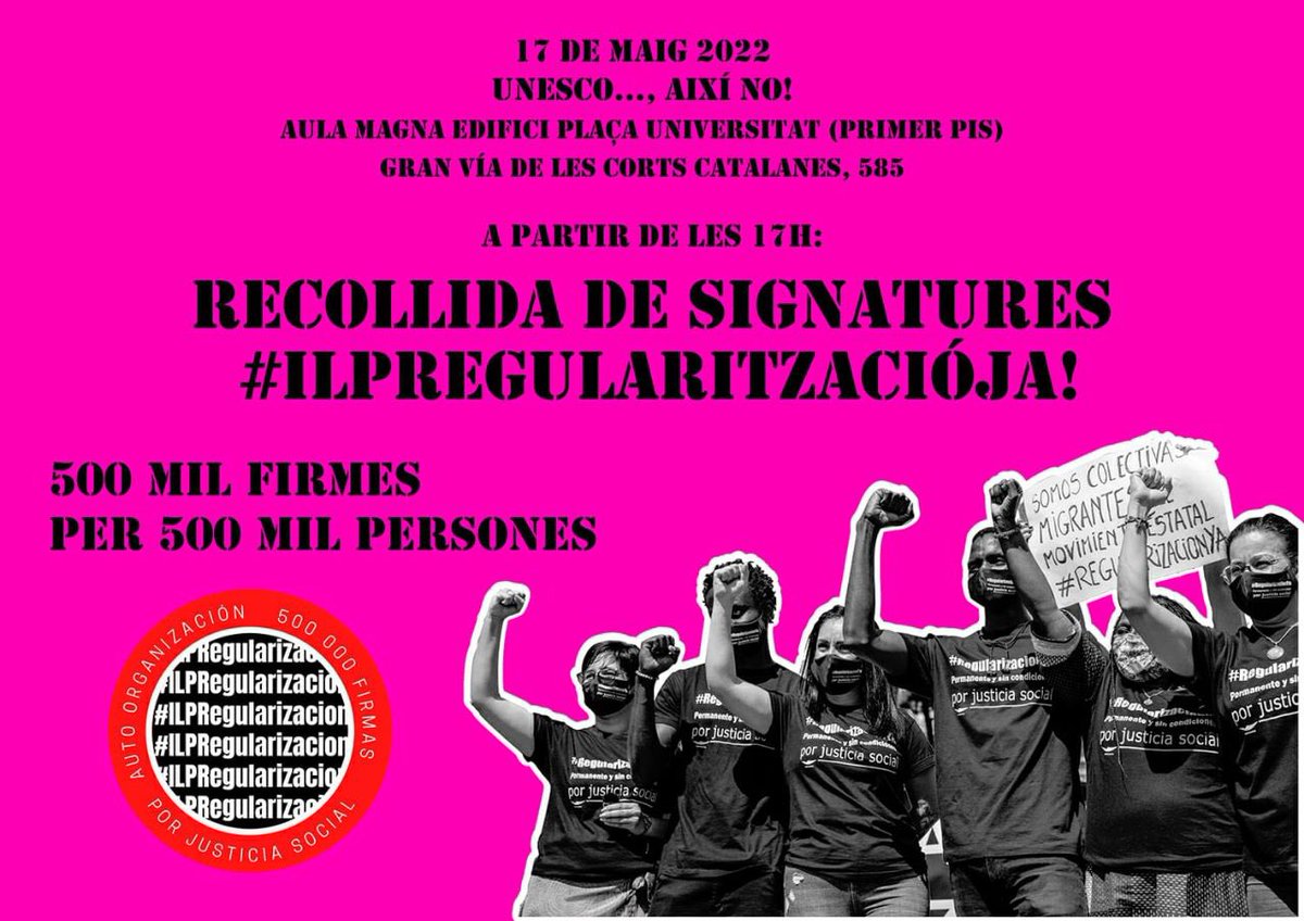 AEP_Nacional's tweet photo. La roda de premsa i l'acte central seràn:

🗓 Dimarts 17 de maig 

📍A l'Aula Magna de la UB Central 

⏰A les 17h i 18h de la tarda

✊🏾Les companyes de #ILPRegularitzacióJa estaran presents el nostre acte recollint signatures!

 #AixíNo #UNESCONO https://t.co/hF2r1GHidi