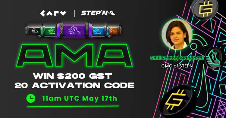 carv_official's tweet photo. 🔥#Carv x STEPN Twitter Space is here!

🏃‍♀️@shitirastogi CMO of STEPN
⏰11:00 - 11:45 UTC May 17th
💰200 $GST + 20 Activation Code

✅ Follow @Stepnofficial + @carv_official 
✅♥️&amp; RT &amp; tag 5 frens
✅Comment your Qs
✅Finish gleam after AMA

See y'all!🥳

#MoveToEarn #GameFi #Web3 https://t.co/HrLiiqekGO