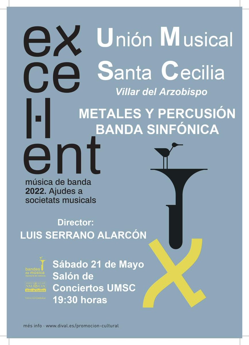 umscdevillar's tweet photo. #CONCIERTO Este sábado a las 7 y media ofreceremos el Concierto de la campaña Excel·lent de la Diputació de València. Será un concierto difícil para todos, pero no dudamos que la mejor manera de recordar a Fernando no puede ser otra que la de continuar haciendo buena música. https://t.co/K8zX0IKF1W