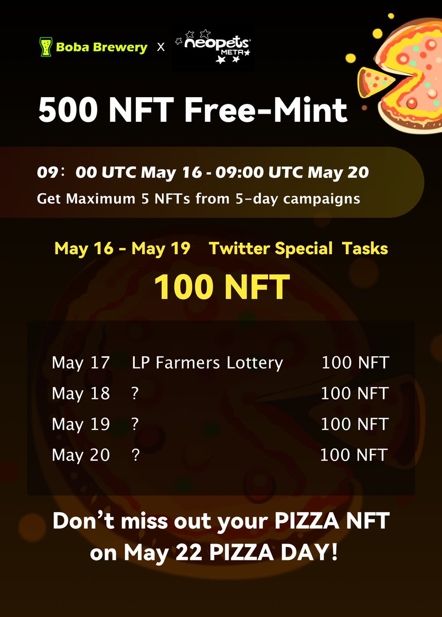 boba_brewery's tweet image. @boba_brewery  × @NeopetsMeta 

🔥500 NFT #FreeMint Giveaway🔥

Get Twitter-special 100 #freemintNFT by
✅Follow @boba_brewery  &amp;amp; @NeopetsMeta 
✅RT &amp;amp; ❤
✅Join @NeopetsMeta Discord
✅Fill out the form: forms.gle/ysEGGd1zqsdFmo…

Join more daily campaigns to get MAX. 5 NFTs👇