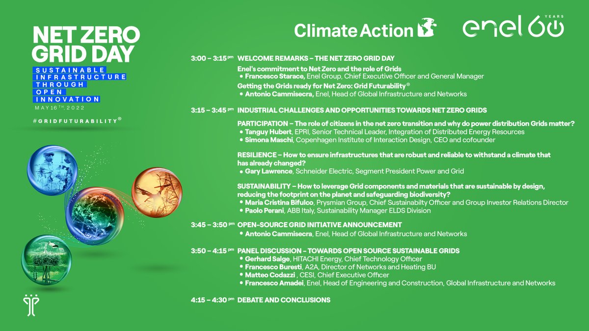 EnelGroupIT's tweet photo. Infrastrutture di rete sostenibili, resilienti e partecipative per un futuro a zero emissioni. Scopri di più oggi al Net Zero Grid Day con Antonio Cammisecra il nostro Head of Global Infrastructure & Networks. Registrati 👉 https://t.co/xBqZ4UZ3Hc #EnelGrids #GridFuturability https://t.co/vLzxvj7NAQ