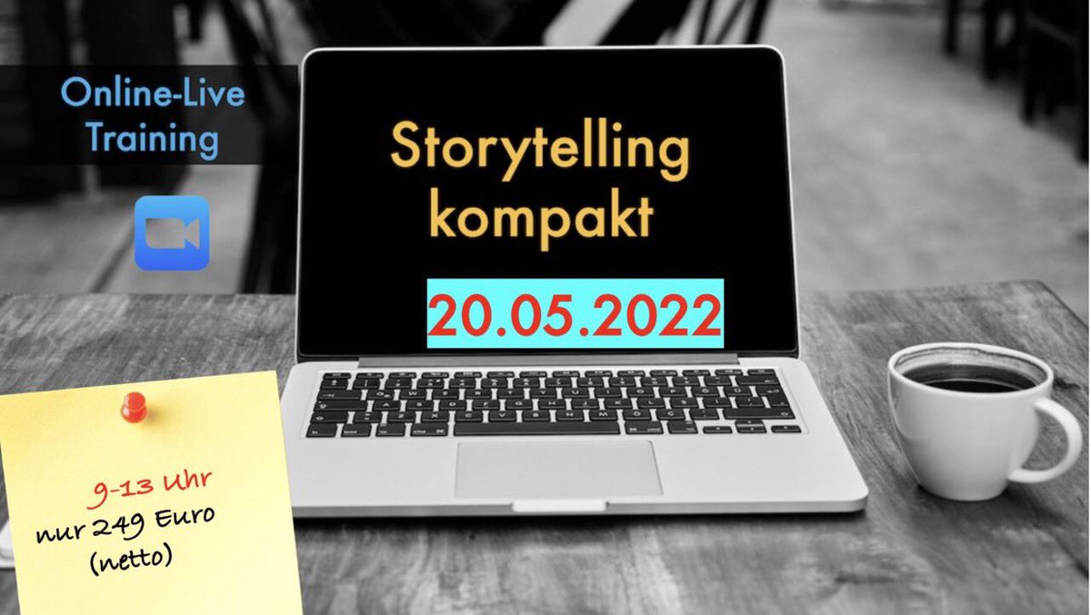 pKleine's tweet photo. Wer schon immer eine kompakt Einführung in das Thema Storytelling erhalten wollte, sollte bei dem Online-Live Training Storytelling kompakt am Freitag, den 20.5. von 9-13 Uhr zuschlagen.
Weitere Infos: https://t.co/j4VvldJ4zT
#storytelling #StorytellingTraining #Workshop https://t.co/8QOOiOq6ow