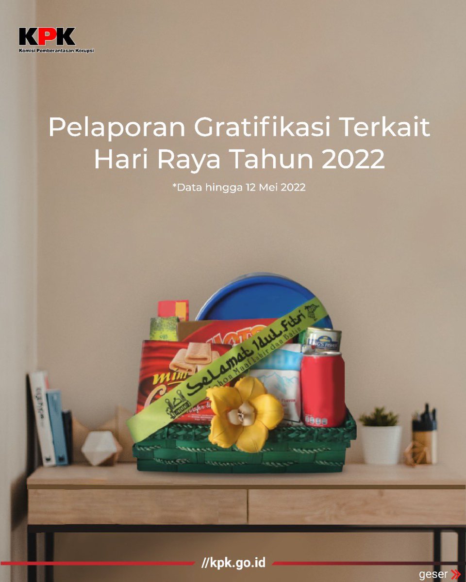 KPK_RI's tweet photo. Sampai dengan akhir pekan ini, KPK telah menerima laporan 395 barang/objek gratifikasi dari masyarakat selama Hari Raya Idul Fitri dengan nilai taksir mencapai Rp274.117.519. (1/6) https://t.co/JV1FRMUVcW