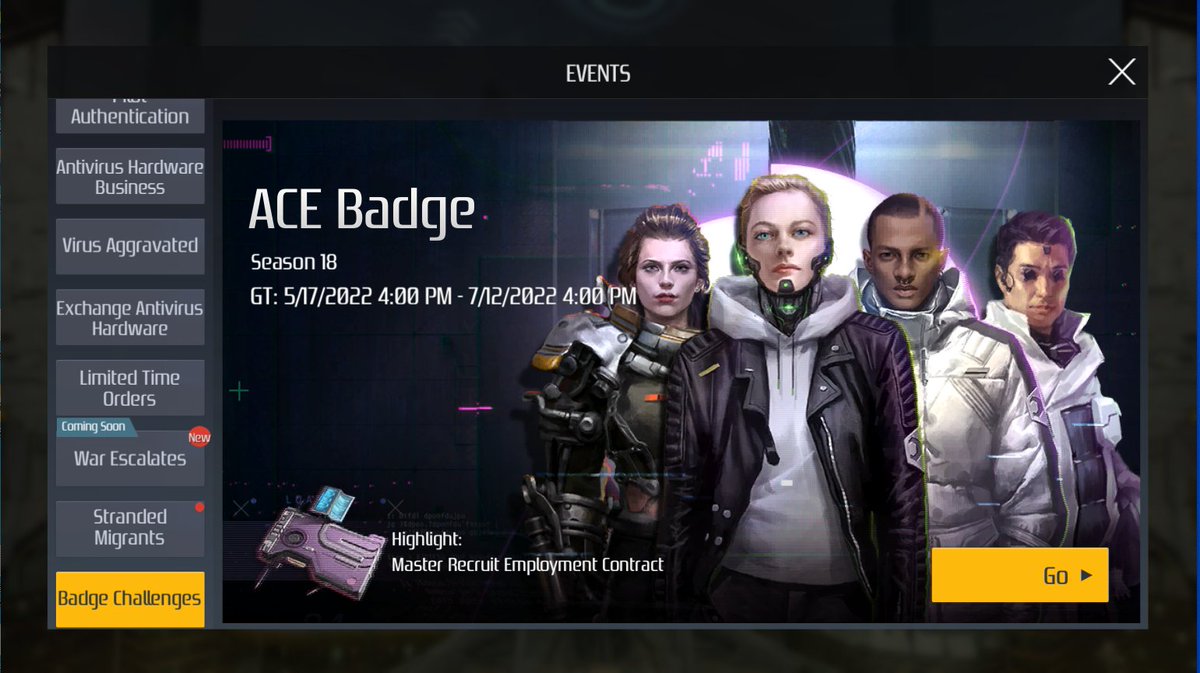 📢This Week's In-game Events
1⃣Antivirus Hardware Business
2⃣Virus Aggravated
3⃣Exchange Antivirus Hardware
4⃣Emergency Recruitment
5⃣ACE Badge Season 18
👉For more details, please log in game after the maintenance tomorrow!
#SG #events